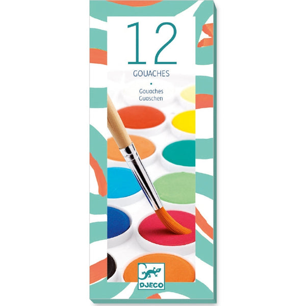 Djeco 12 Colour Guache Watercolour Palette - Classic Djeco Rata and Roo