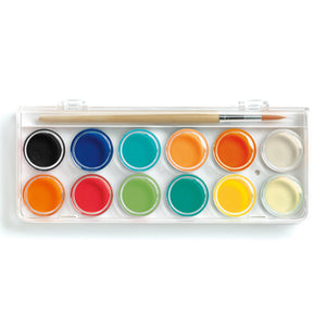 Djeco 12 Colour Guache Watercolour Palette - Classic Djeco Rata and Roo