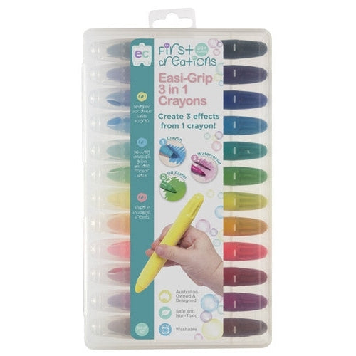 Easi-Grip 3 in 1 Crayons Set of 12 EdColours First Creations Rata and Roo