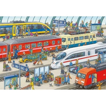 Ravensburger - Busy Train Station Puzzle 2 x 24 Piece Ravensburger Rata and Roo